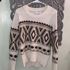 Old Navy Geometric Patterned Sweater - Cream and Brown